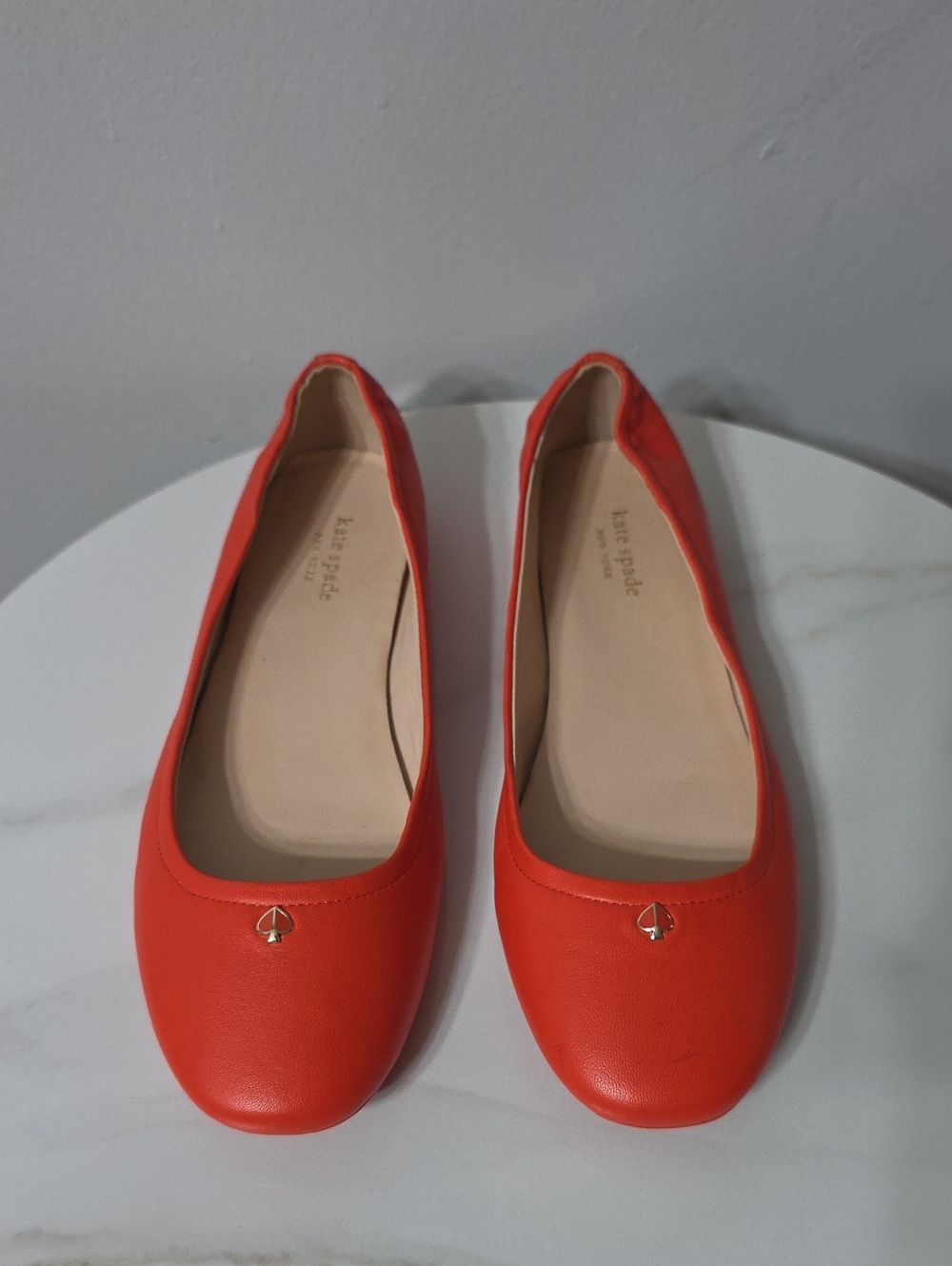 kate spade Orange Leather Ballet Flats with Spade Accent